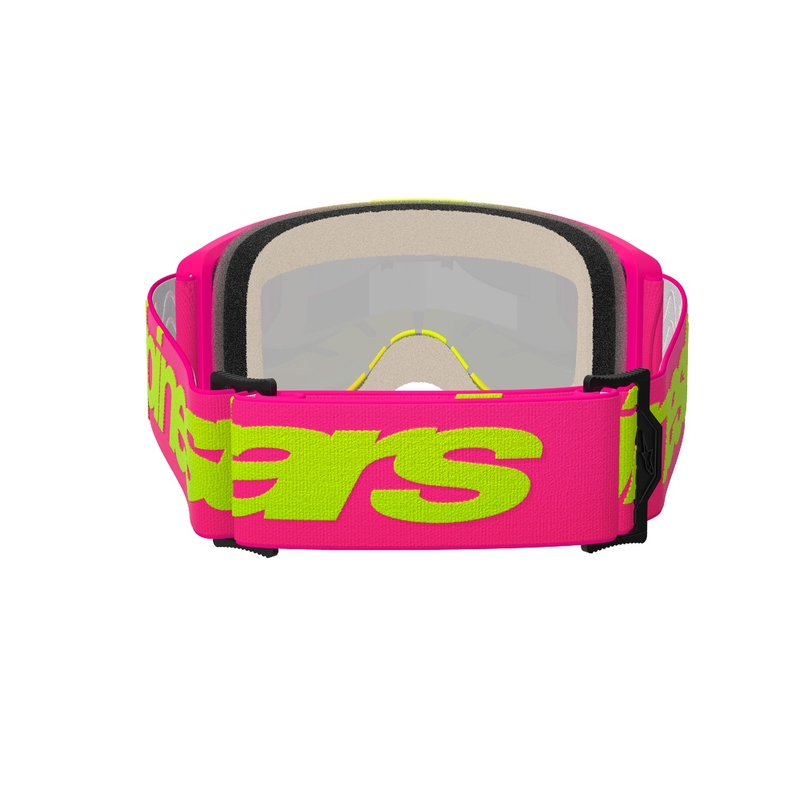 Alpinestars Vision 5 Wordmark Motocross-Brille in Pink-Fluo-Gelb mit verspiegeltem rotem Plexiglas