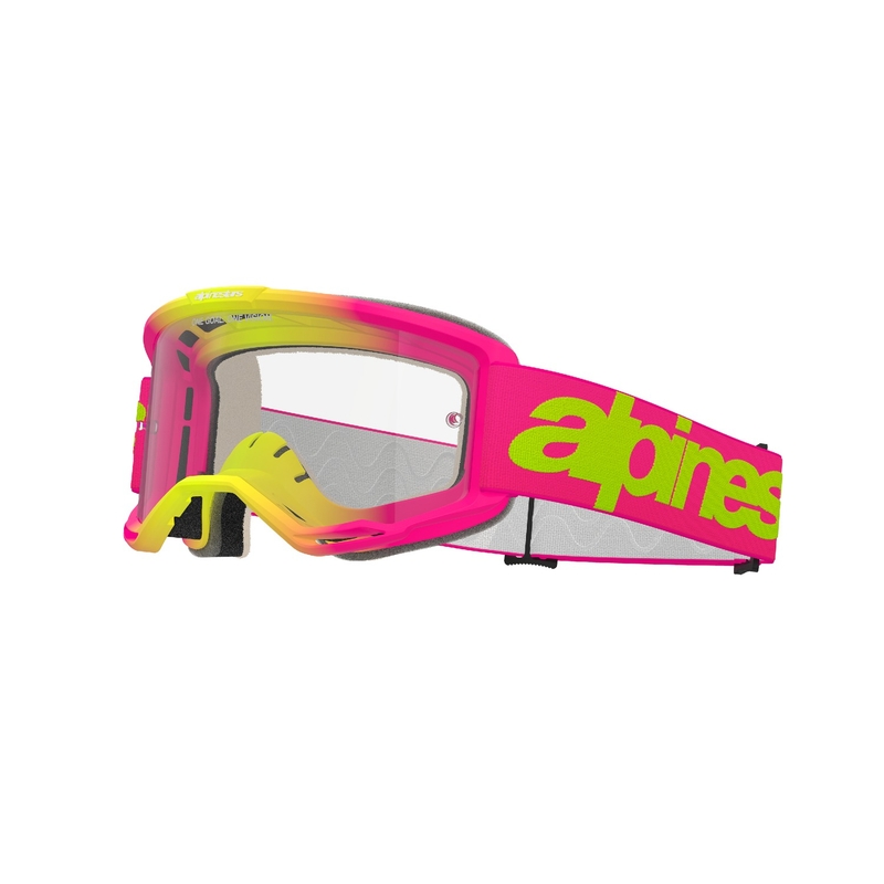 Motocross-Brille Alpinestars Vision 5 Wordmark Pink-Fluo-Gelb mit klarem Plexiglas Ausverkauf