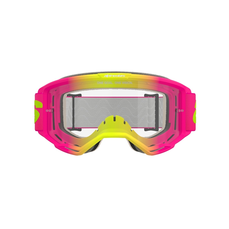 Motocross-Brille Alpinestars Vision 5 Wordmark Pink-Fluo-Gelb mit klarem Plexiglas Ausverkauf
