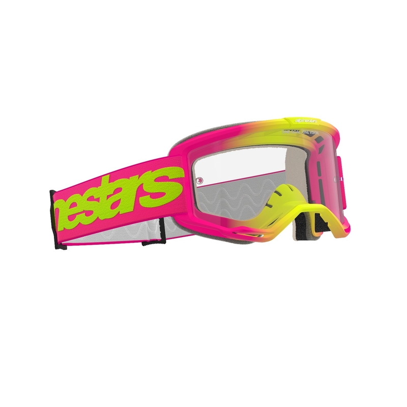 Motocross-Brille Alpinestars Vision 5 Wordmark Pink-Fluo-Gelb mit klarem Plexiglas Ausverkauf
