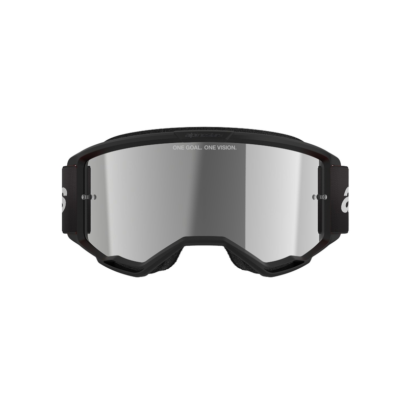 Alpinestars Vision 3 Wordmark Motocross-Brille schwarz mit verspiegeltem silbernem Plexiglas