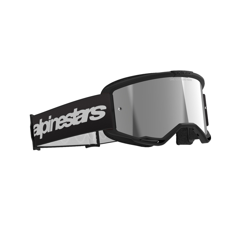 Alpinestars Vision 3 Wordmark Motocross-Brille schwarz mit verspiegeltem silbernem Plexiglas