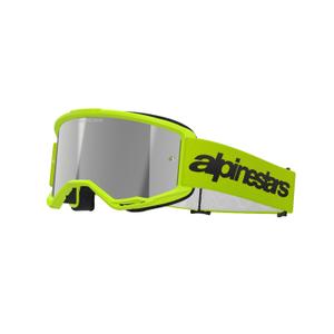 Motocross-Brille Alpinestars Vision 3 Wordmark fluo gelb mit reflektierendem silbernem Plexiglas