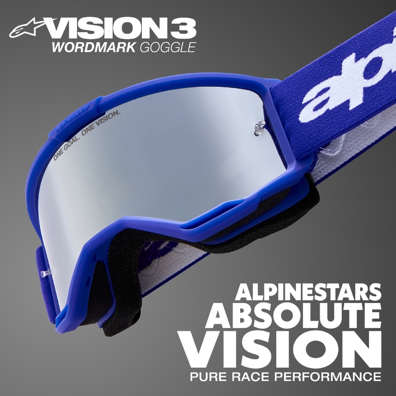 Alpinestars Vision 3 Wordmark blaue Motocross-Brille mit klarem Plexiglas