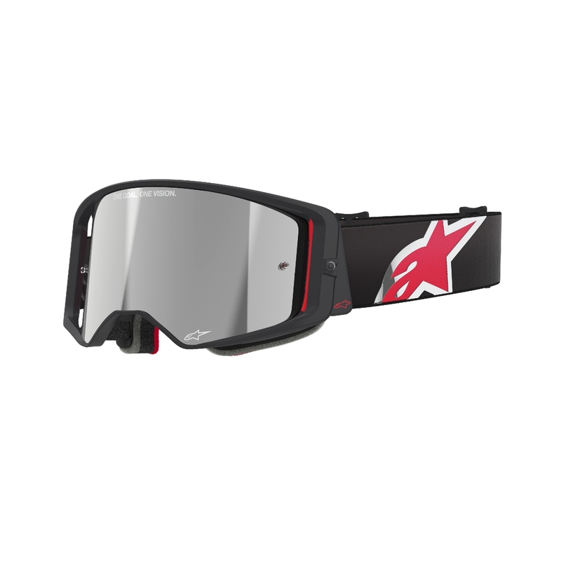 Alpinestars Supertech Corp Motocross-Brille Schwarz-Rot mit verspiegelter silberner Linse