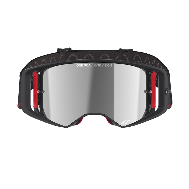 Alpinestars Supertech Corp Motocross-Brille Schwarz-Rot mit verspiegelter silberner Linse