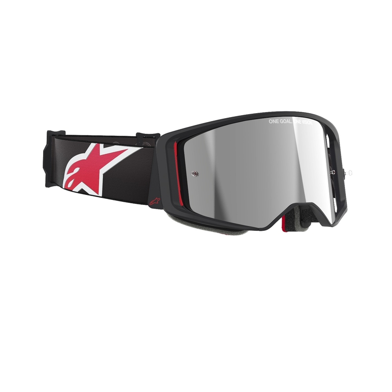 Alpinestars Supertech Corp Motocross-Brille Schwarz-Rot mit verspiegelter silberner Linse
