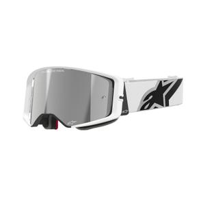 Alpinestars Supertech Corp Weiße Motocross-Brille mit verspiegelten silbernen Gläsern