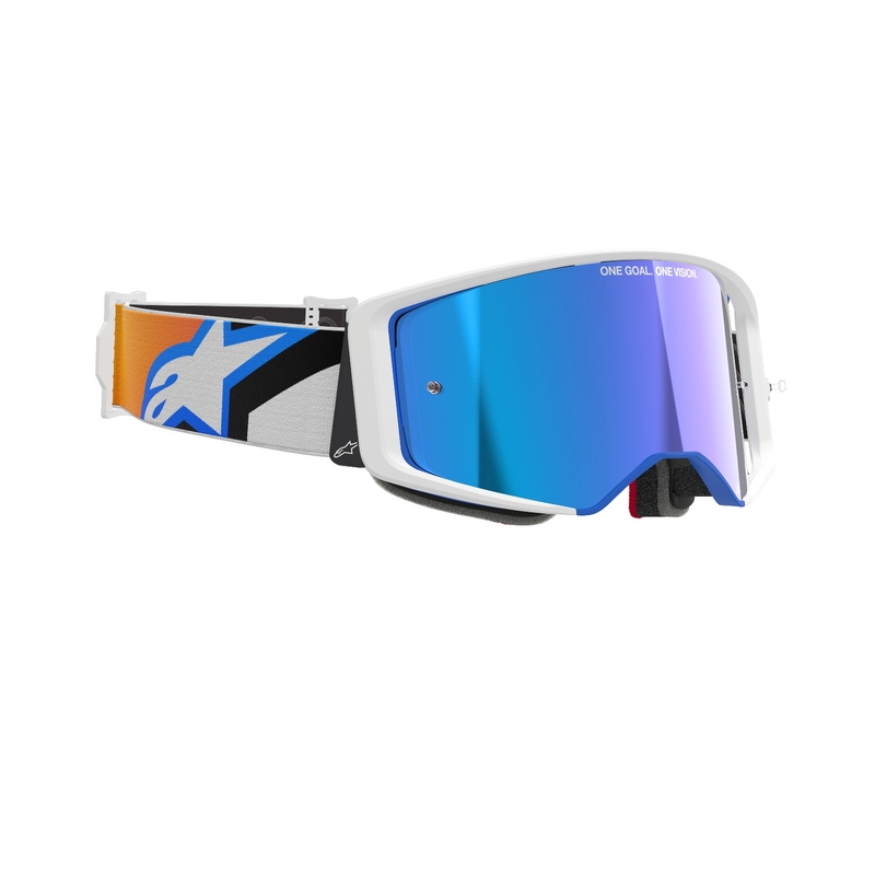 Alpinestars Supertech Corp Motocross-Brille blau-orange mit verspiegelten blauen Gläsern