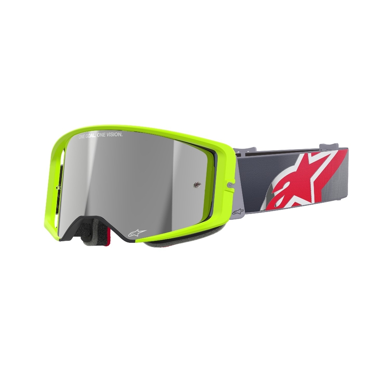 Motocross-Brille Alpinestars Supertech Corp fluo gelb-rot mit verspiegelten silbernen Gläsern