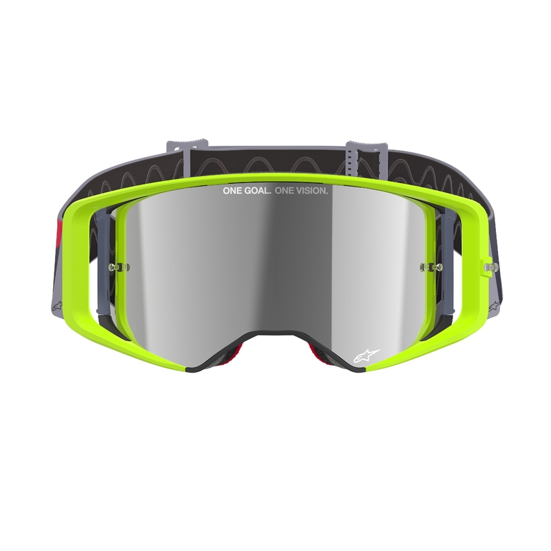 Motocross-Brille Alpinestars Supertech Corp fluo gelb-rot mit verspiegelten silbernen Gläsern