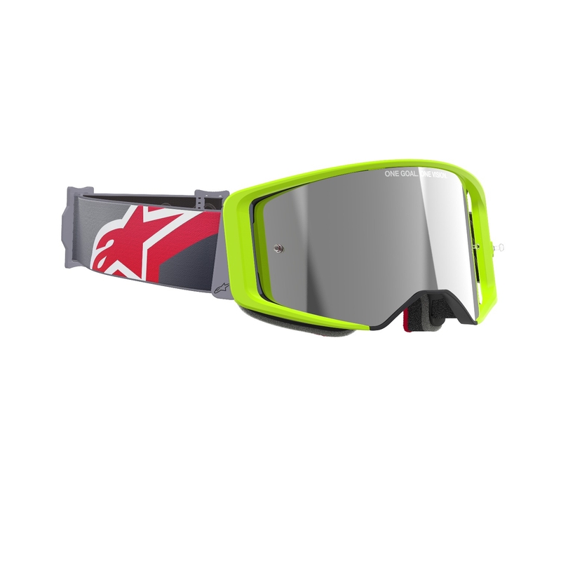 Motocross-Brille Alpinestars Supertech Corp fluo gelb-rot mit verspiegelten silbernen Gläsern