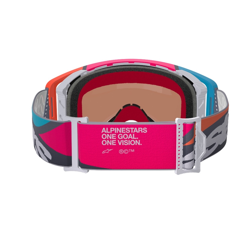 Motocross-Brille Alpinestars Supertech Stream grau-multicolor mit verspiegelten silbernen Gläsern