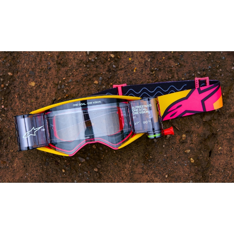 Motocross-Brille Alpinestars Supertech Stream grau-multicolor mit verspiegelten silbernen Gläsern