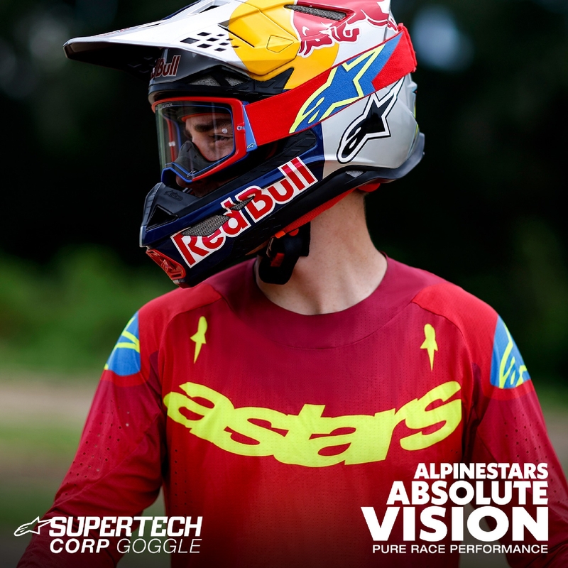 Motocross-Brille Alpinestars Supertech Stream grau-multicolor mit verspiegelten silbernen Gläsern