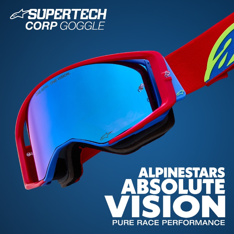 Motocross-Brille Alpinestars Supertech Stream grau-multicolor mit verspiegelten silbernen Gläsern