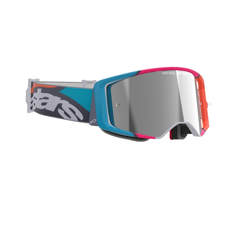 Motocross-Brille Alpinestars Supertech Stream grau-multicolor mit verspiegelten silbernen Gläsern