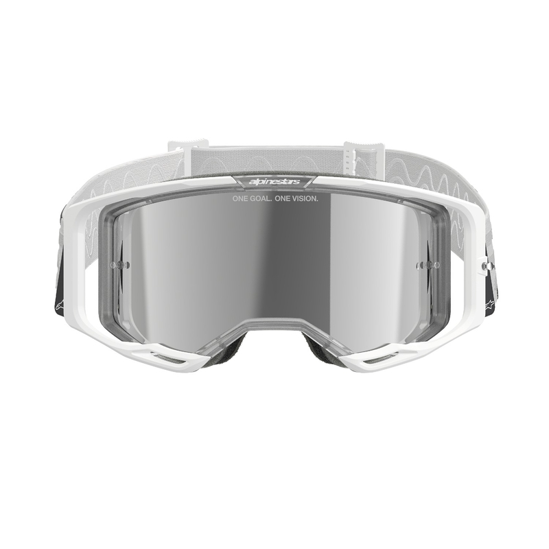 Alpinestars Vision 8 Corp Weiße Motocross-Brille mit verspiegelten silbernen Gläsern