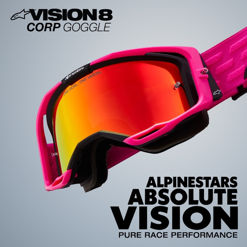 Alpinestars Vision 8 Corp Weiße Motocross-Brille mit verspiegelten silbernen Gläsern