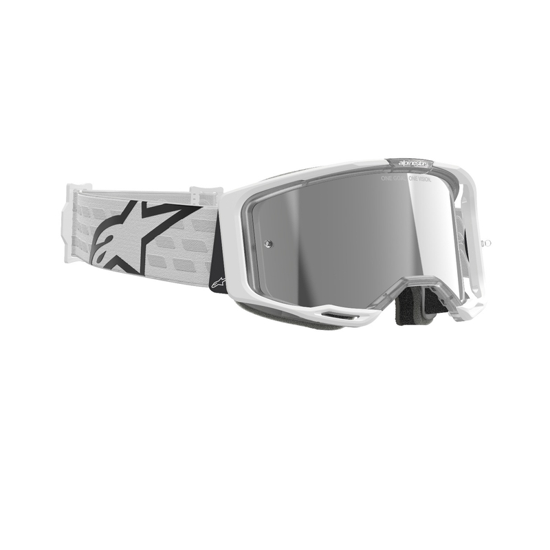 Alpinestars Vision 8 Corp Weiße Motocross-Brille mit verspiegelten silbernen Gläsern