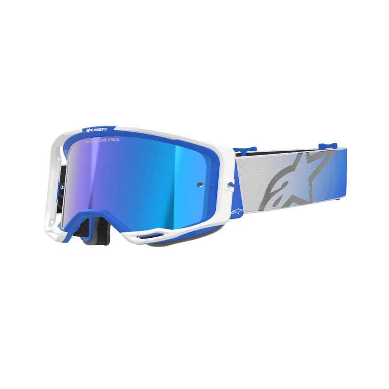 Alpinestars Vision 8 Corp Motocross-Brille blau-weiß mit verspiegelten blauen Gläsern