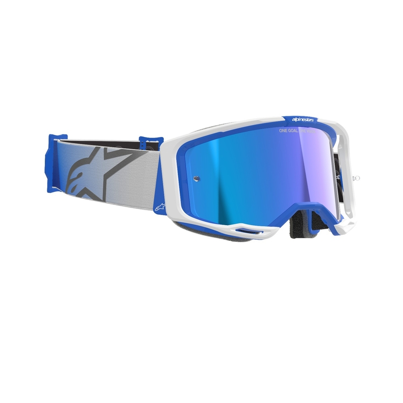 Alpinestars Vision 8 Corp Motocross-Brille blau-weiß mit verspiegelten blauen Gläsern