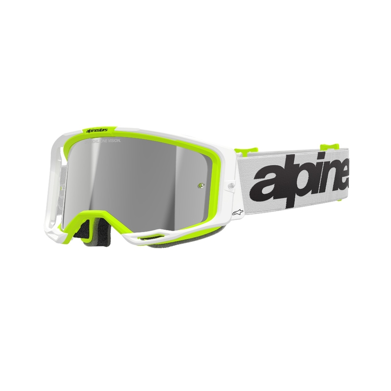 Alpinestars Vision 8 Wordmark Weiß-Fluo Gelbe Motocross-Brille mit verspiegelten silbernen Gläsern