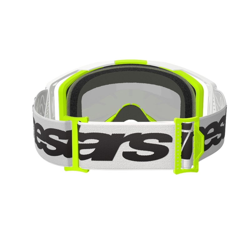 Alpinestars Vision 8 Wordmark Weiß-Fluo Gelbe Motocross-Brille mit verspiegelten silbernen Gläsern