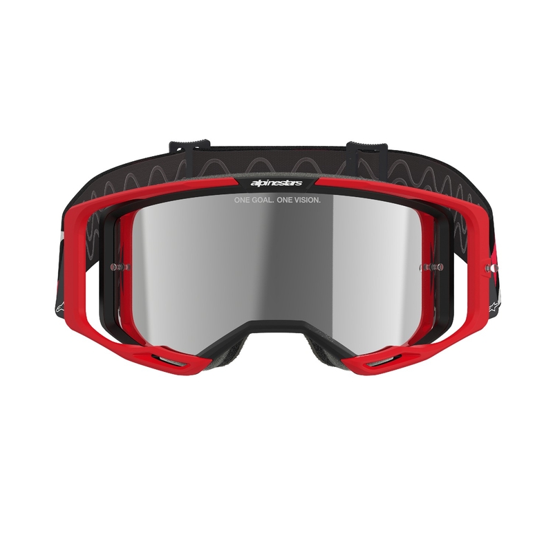 Alpinestars Vision 8 Luar rot-schwarze Motocross-Brille mit verspiegelter silberner Linse