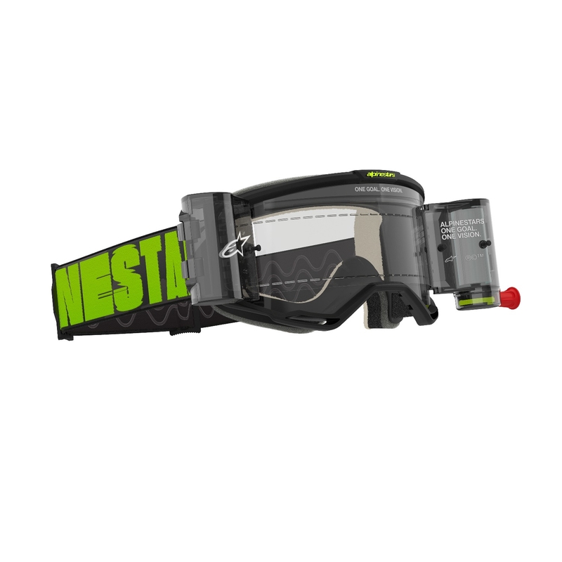 Motocross-Brille Alpinestars Vision 5 Hollow ROLL-OFF Wide Vision grau-fluogelb mit klarem Plexiglas