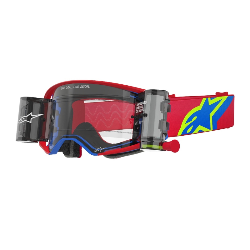 Alpinestars Supertech Corp ROLL-OFF Wide Vision Motocross-Brille Rot-Blau mit klaren Gläsern
