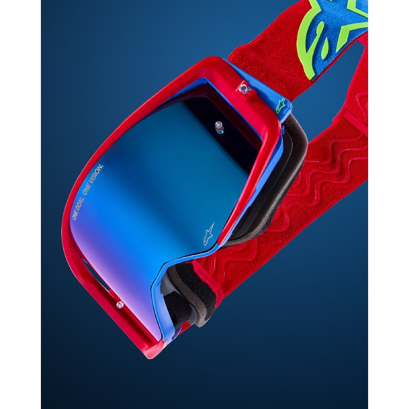 Alpinestars Supertech Corp ROLL-OFF Wide Vision Motocross-Brille Rot-Blau mit klaren Gläsern