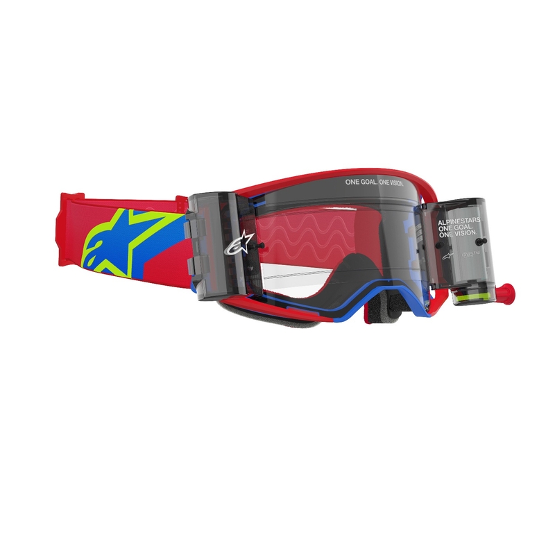 Alpinestars Supertech Corp ROLL-OFF Wide Vision Motocross-Brille Rot-Blau mit klaren Gläsern