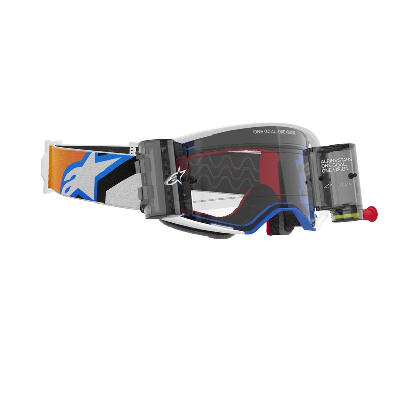 Alpinestars Supertech Corp ROLL-OFF Wide Vision Blau-Orange Motocross-Brille mit klarer Linse