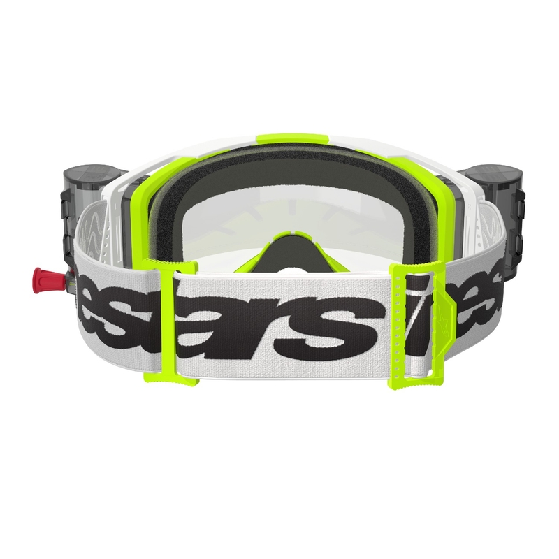 Motocross-Brille Alpinestars Vision 8 Wordmark ROLL-OFF Wide Vision weiß-fluo gelb mit klarer Linse