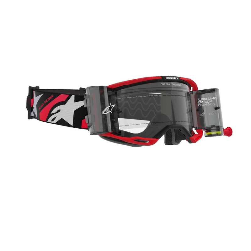Alpinestars Vision 8 Luar ROLL-OFF Wide Vision Motocross-Brille Rot-Schwarz mit klarer Linse