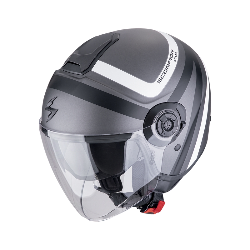 Offener Helm Scorpion EXO-CITY II RIVA mattsilber-schwarz-weiß Ausverkauf