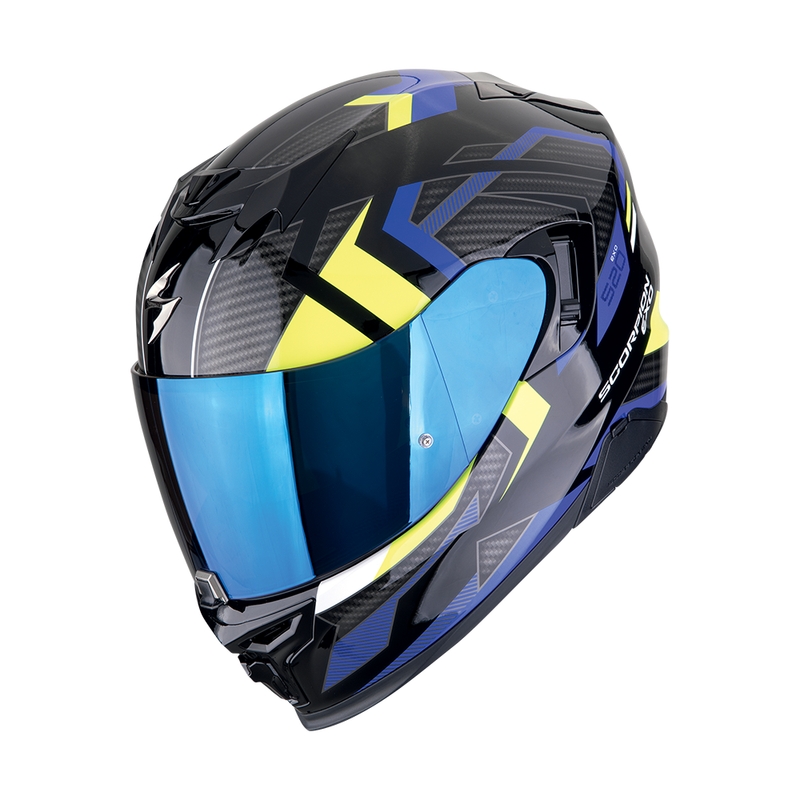 Integrierter Motorradhelm Scorpion EXO-520 EVO AIR SENSUS schwarz-blau-fluogelb Ausverkauf