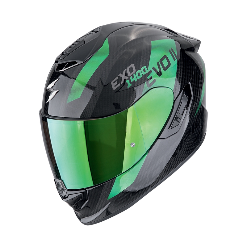 Integrierter Motorradhelm Scorpion EXO-1400 EVO II CARBON AIR PLATTED schwarz-grün Ausverkauf