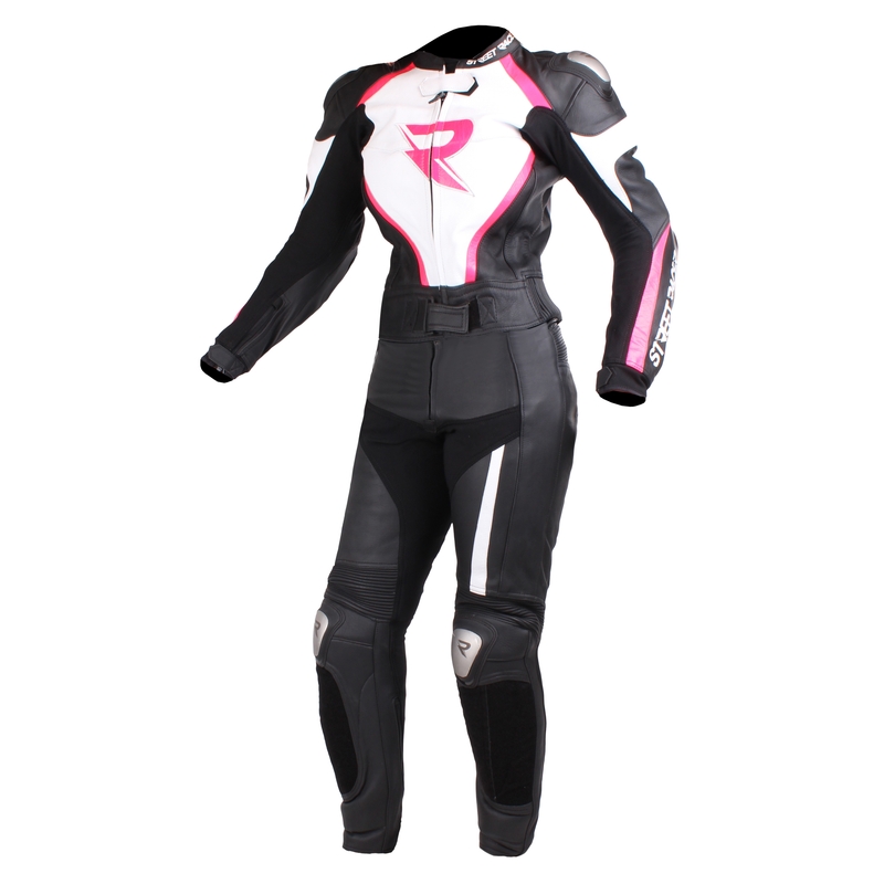 Women's Street Racer Andy Schwarz-Weiß-Fluo Rosa Motorrad Overall Ausverkauf