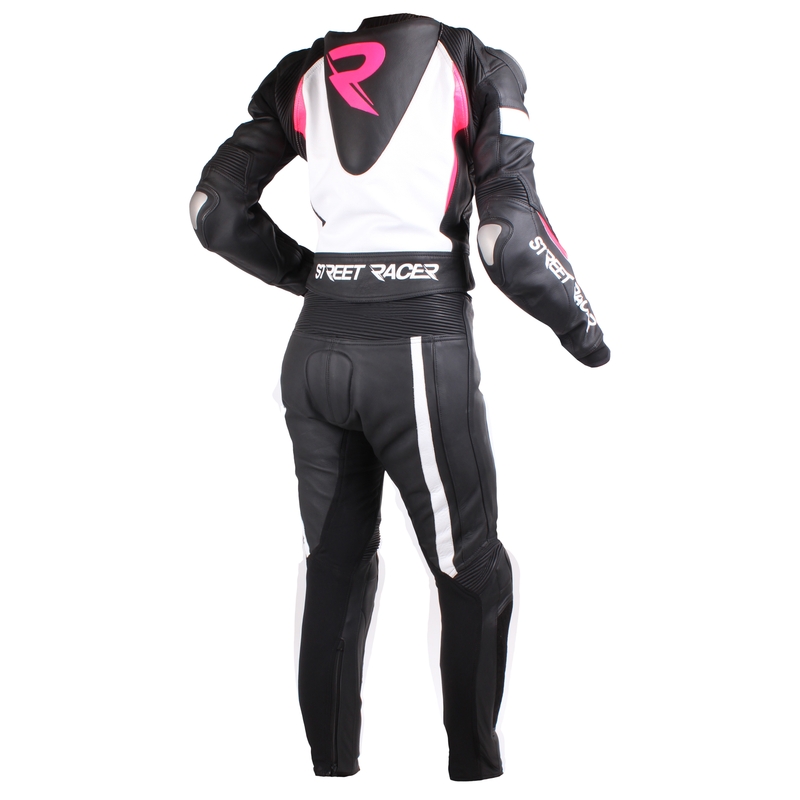 Women's Street Racer Andy Schwarz-Weiß-Fluo Rosa Motorrad Overall Ausverkauf