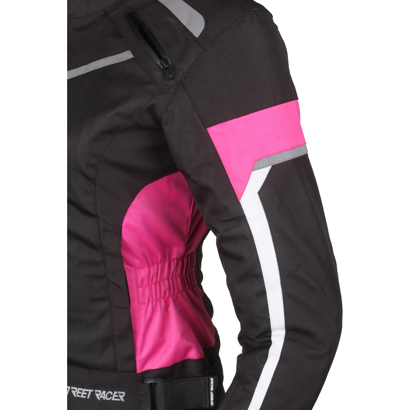 Damen-Motorradjacke Street Racer Betty Schwarz, Weiß und Rosa Ausverkauf