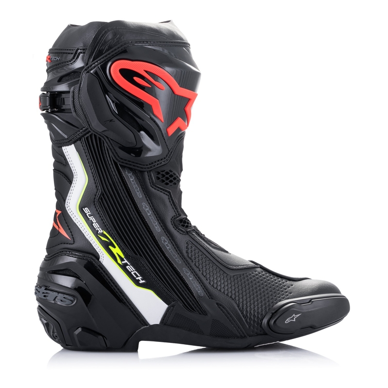 Alpinestars Supertech R Motorradstiefel Schwarz-Weiß-Fluorot-Fluogelb
