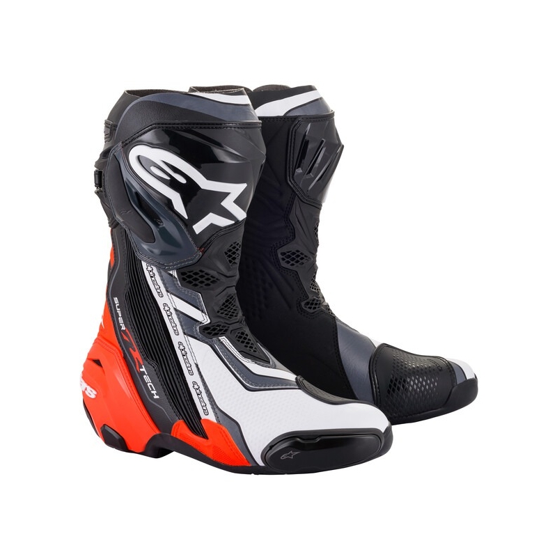 Alpinestars Supertech R Motorradstiefel schwarz-fluo rot-weiß-grau