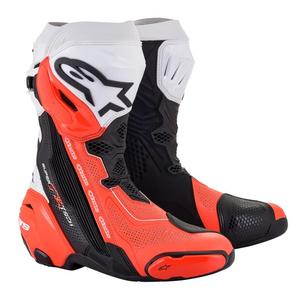 Alpinestars Supertech R Vented Motorradstiefel Schwarz-Weiß-Fluorot