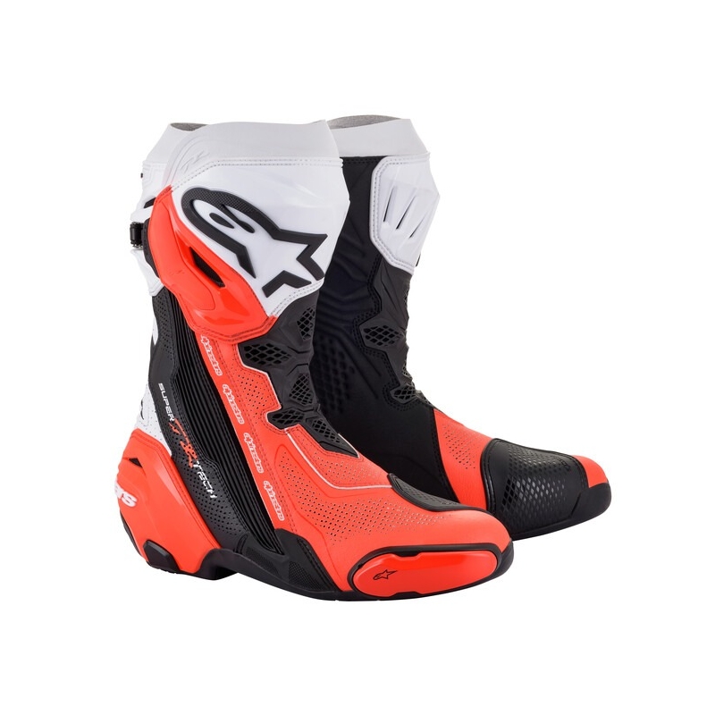 Alpinestars Supertech R Vented Motorradstiefel Schwarz-Weiß-Fluorot