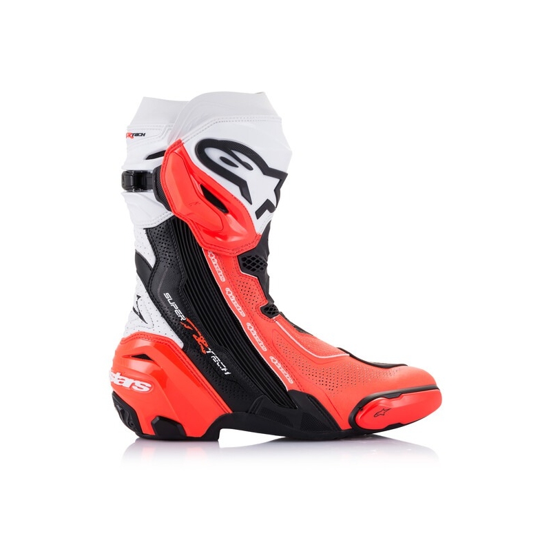 Alpinestars Supertech R Vented Motorradstiefel Schwarz-Weiß-Fluorot