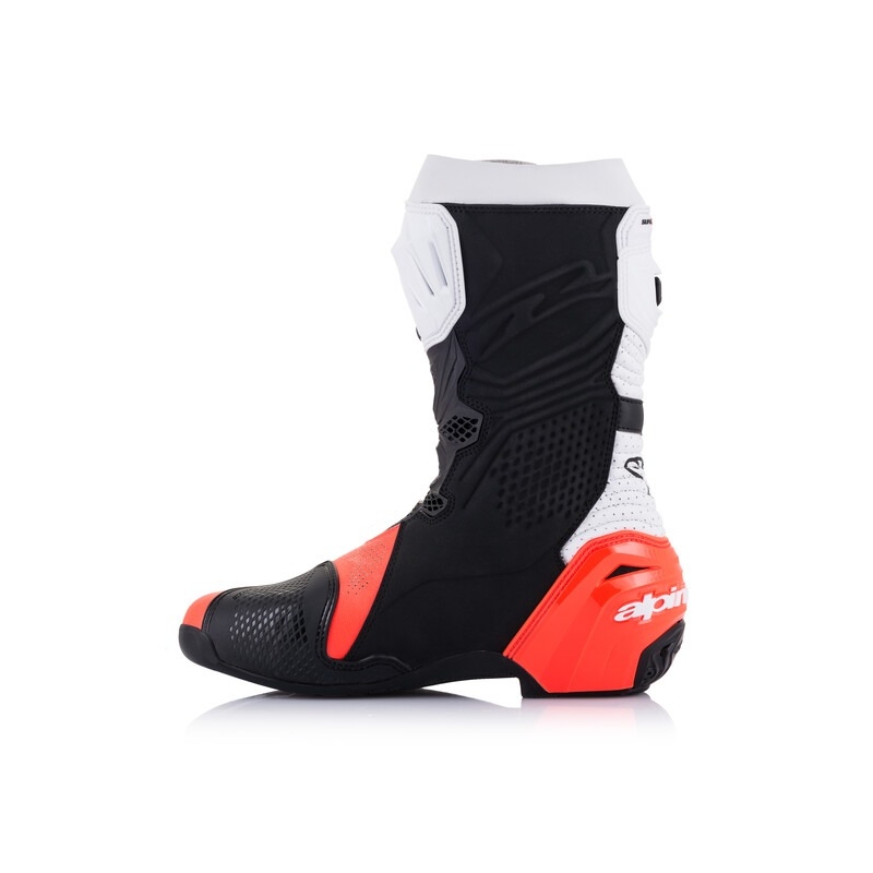 Alpinestars Supertech R Vented Motorradstiefel Schwarz-Weiß-Fluorot