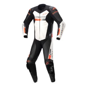 Alpinestars GP Force TECH-AIR 5 kompatibler einteiliger Leder-Motorradanzug Schwarz-Weiß-Fluorot