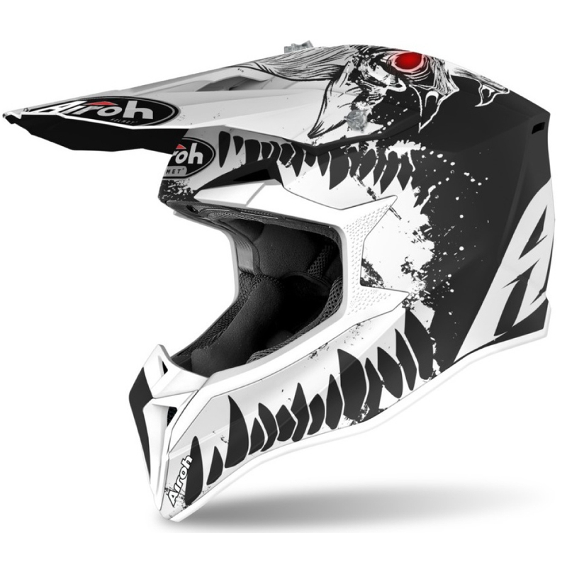 Kinder Motocross Helm Airoh Wraap Youth Beast schwarz und weiß
